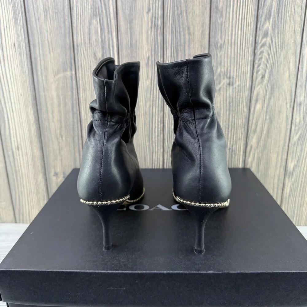 Coach Wynie Bootie C6762 Black Leather Pointed Toe Drawstring Boots Women's 9 B